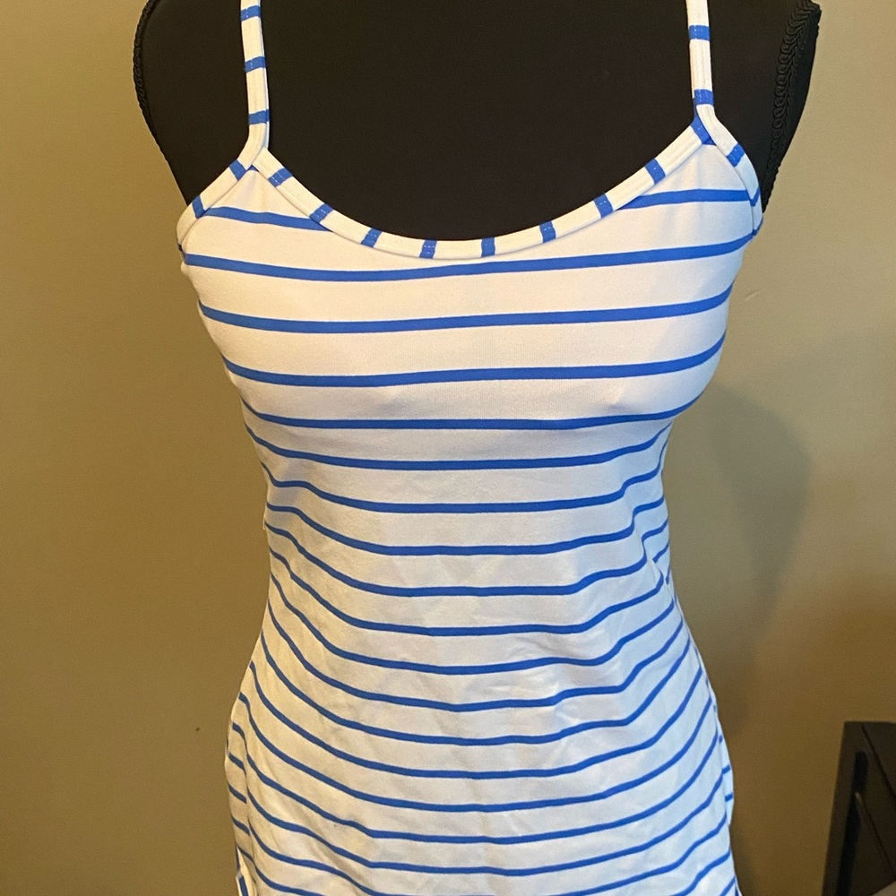 lululemon athletica Blue and White Striped Tank Top